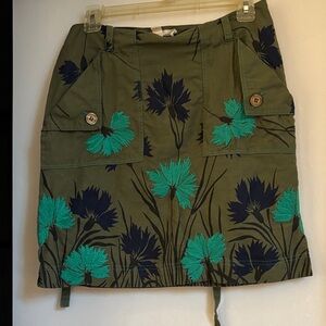 Olive Green Floral Embroidered Mini Skirt Anthropologie